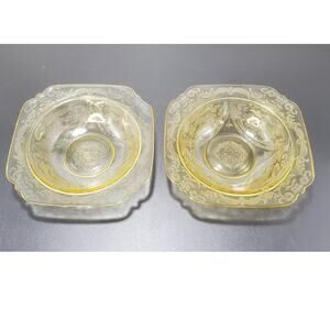 FEDERAL MADRID AMBER YELLOW DEPRESSION GLASS 7" Soup Bowl Square Set of 2